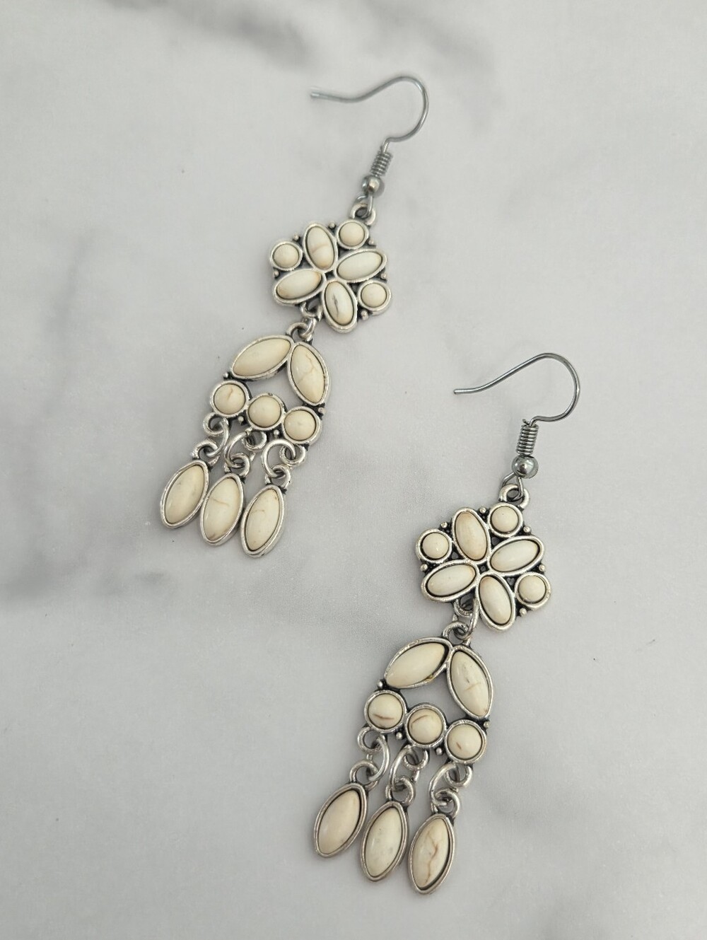Paparazzi White Stone Chandelier Statement Earrings Silver Tone Boho - Picture 4 of 12